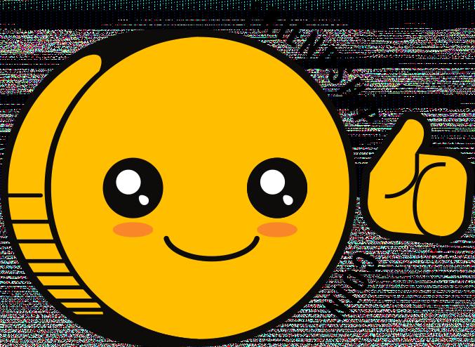 A cartoon of a happy, round, yellow coin-like character giving a thumbs-up gesture in an anime or kawaii style.